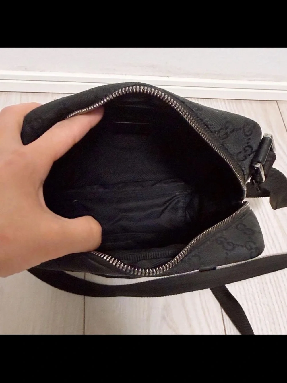 Gucci Black GG Monogram Messenger Bag